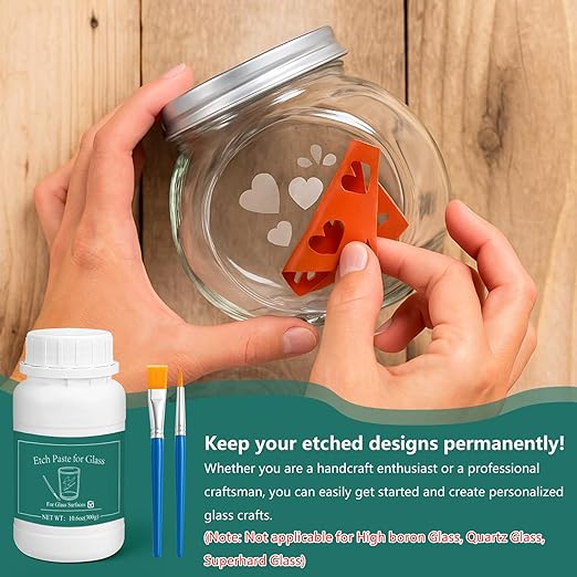 Glass Etch Paste Kit - 300g, Create Permanently Stunning Designs on Glass Surfaces, Perfect for DIY Mirrors, Windows, Glassware