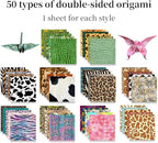 Square Origami Paper 6x6 Double Sided 50 Sheets 50 Colors 70GSM Origami Kit Japanese Chiyo Easy Fold Arts Crafts DIY Handwork Beginner Animal Fur