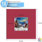 Mat Board Center, 8X8 Mix Color Mats for 4X4 Pictures - Acid Free, 4-Ply Thickness, White Core, Bevel Cut - for Artworks, Photos, Framing - Pack of 12