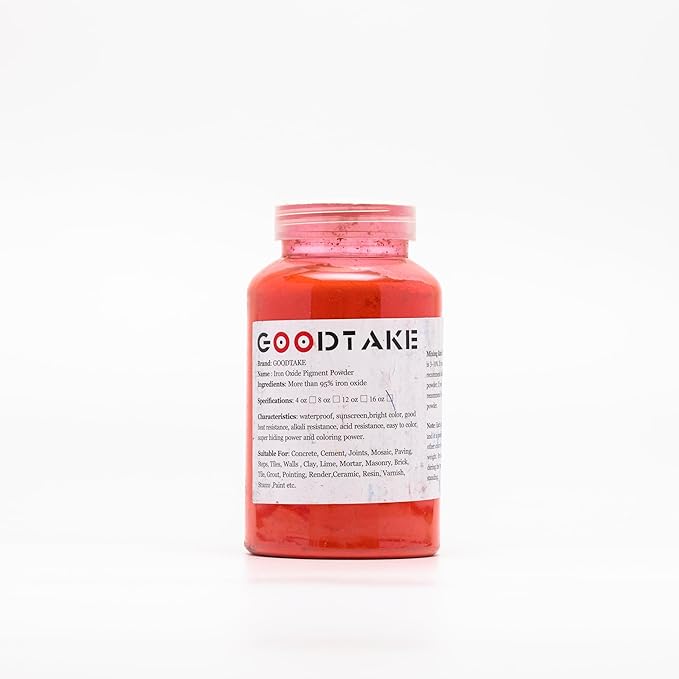 GOODTAKE Red Iron Oxide Pigment Powder - Concrete Cement Dye Color for Pastel Tile Paint, Mortar, Grout (Red, 16 oz)