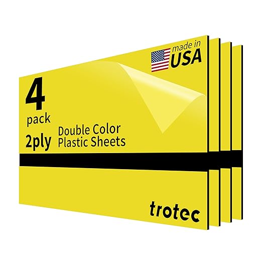 Trotec TroLase | 12"x24"x1/16", 4 Pcs | Yellow/Black| 2 Ply | Modified Acrylic | Laser Engraving Double Color Plastic Sheet | Engraving Blanks for Laser, Saw, Guillotine | Made in USA
