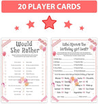 ALodr 20 Pcs Who Knows the Birthday Girl Best, Would She Rather Games for Girl Birthday Party, Funny Birthday Party Games, Double Sided, 5x7 Inches