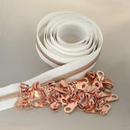 Leekayer #5 Rose Gold Metallic Nylon Coil Zippers by The Yard Bulk 10 Yards White Tape with 25pcs Rose Gold Sliders for DIY Sewing Tailor Craft Bag(White)