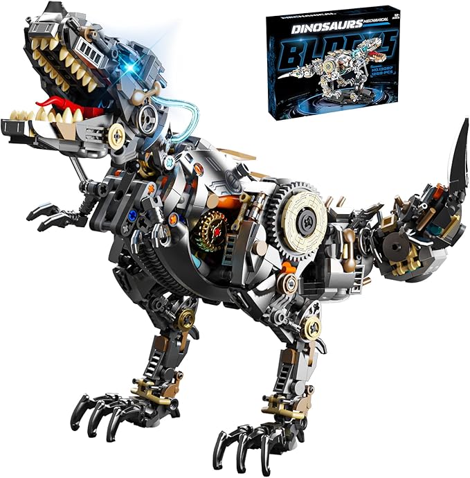 Mechanical Tyrannosaurus Rex Building Set with Light, Dinosaur Building Blocks Toy for Adults, Movable Dinosaur Animal with Display Stand, STEM Gift for Girls Boys Teens Age 12+ (1268 PCS)