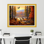 Funchey Stamped Cross Stitch Kits, DIY Cross Stitch Pattern for Adults Beginners Needlepoint Kits Embroidery Kit Arts and Crafts 11CT-Forest elk 16x20 inch