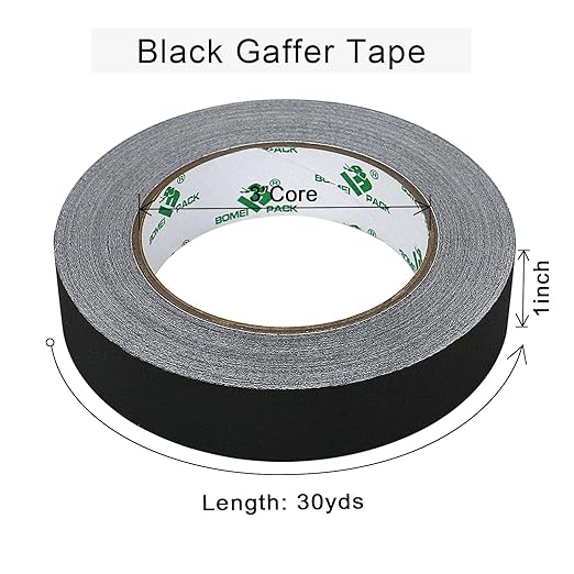 BOMEI PACK Black Gaffer Tape, Matte Non-Reflective, 1inch x 30yds No Residue Hand Tear Self-Adhesive Gaffer Tape for Labeling, Cable, Stage, Photography, Painters and Duct Repair, 1 Pack