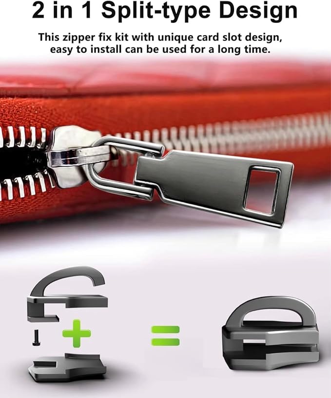 AKTIOIN Metal Zipper Repair Kit for Jackets, Luggage, Bags, Backpack, No Sewing Required Detachable Zip Heads Zipper Pull Replacement (Black, #8)