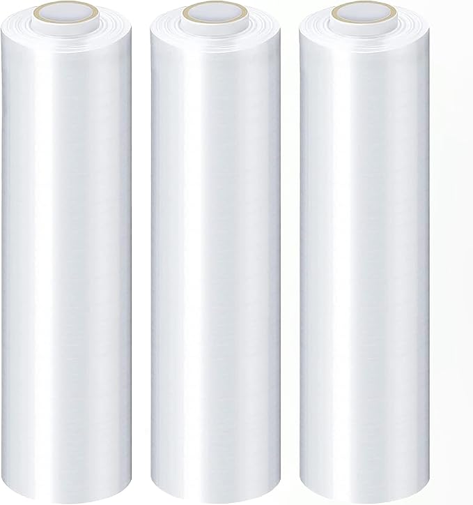 PSBM Stretch Wrap, 4 Pack, 18 Inch x 1500 Feet, 90 Gauge, Clear Plastic Cling, Cast Hand Stretch Film Rolls for Packaging Moving Packing Pallets
