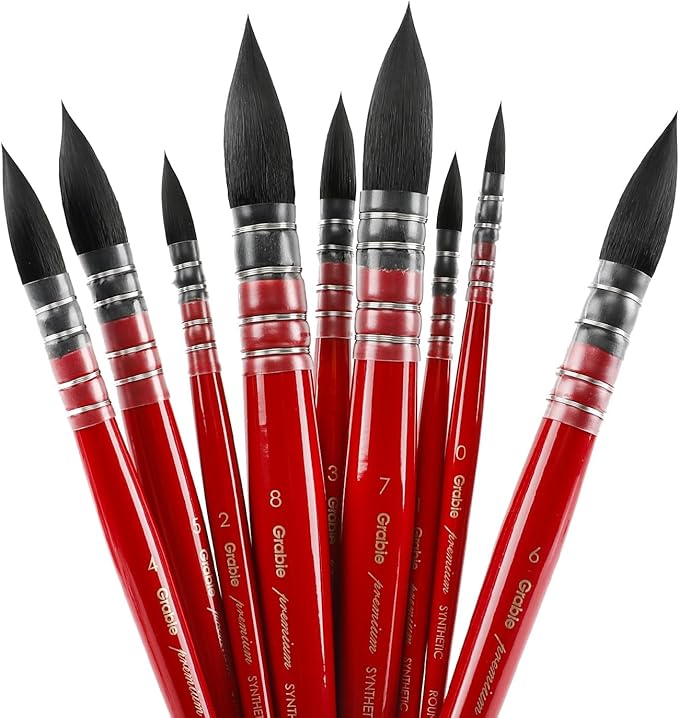 Grabie Professional Watercolor Paint Brushes, 9 Pcs Synthetic Squirrel Hair Mop Paintbrushes, Art Supplies for Painting, Great Watercolor Brushes for Artists, Amateur Hobbyists and Painting Lovers
