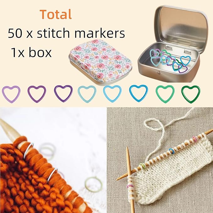 50Pcs Split Ring Stitch Markers with Box,Spiral Metal Stitch Markers for Crocheting Knitting Sewing DIY Handmade Crafts