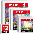 ESRICH Canvas Boards for Painting 12 Pack Canvas for Painting 4x4, 6x6, 8x8 Blank Canvases for Painting-Cotton Primed Painting Canvas Panels for Acrylic, Oil, Gouache & Tempera.