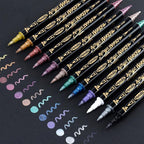TRANSON 12Colors Metallic Paint Markers Brush and Fine Dual-tip for Rock Wood Ceramic Canvas DIY Painting Drawing