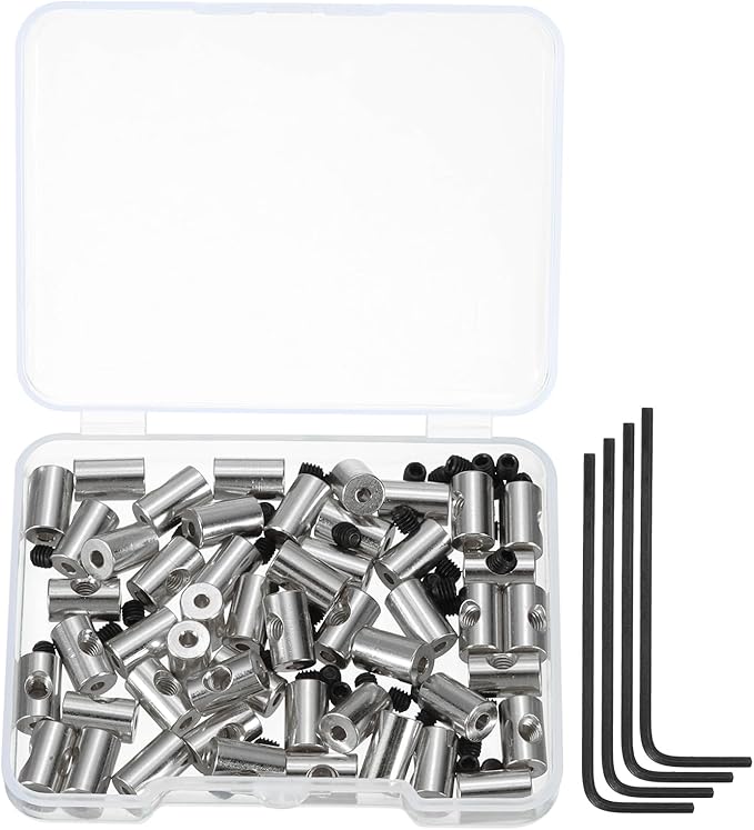 MECCANIXITY 50 Pcs Metal Locking Pin Backs, Locking Pin Keepers Locking Clasp 9mm(H) with 4 Wrench Replacement in Storage Case for Badge, Brooch, Silver Tone