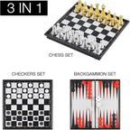 5'' Mini 3 in 1 Chess Checkers Backgammon Set Magnetic Folding Travel Chess Board with Instructions 2 Players for Kids and Adults