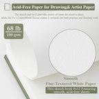 Sketch Book 9x12 inch, Pack of 2 (Total 200 Sheets) Spiral Bound Sketchbook, 68 lb/100gsm Artist Sketch Pad, 100 Sheets Each, Sturdy Acid Free Drawing Paper, Suitable for Adults & Teens