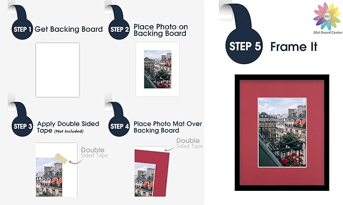 Mat Board Center, Pack of 10, 8x10 for 5x7 China Red Color Mats - Bevel Cut, Acid Free, 4-ply Thickness, White Core - for Pictures, Photos, Framing