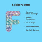 StickerBeans® Rhinestone Alphabet Letter Sticker F - Unique Sparkly Design 2” x 2” Cut-to-Shape Adhesive - Personalization, Collecting, Gifting, Scrapbooking, Decorating Laptops, Phone Cases, All Ages