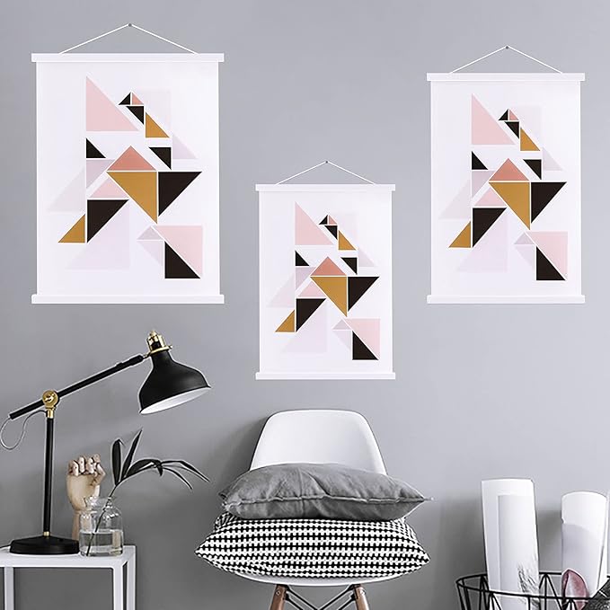 Ywlake Magnetic Poster Hanger, 17x24 17x11 17x22 Poster Frame Wood Wooden Magnet Print Posters Dowel Scroll Hanger Hangers Hanging Kit for Walls Map Canvas Artwork (White, 17")