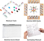 Mexican Train Dominoes Set with Numbers and 8 Wooden Holders, Double 12 Dominos Set for Kids, Adults Travel Domino Train with 91 Tiles and Upgrated Hub, Classic Board Games for Family Night
