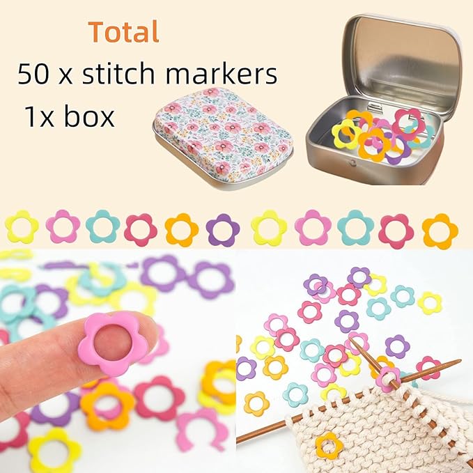 50Pcs Split Ring Stitch Markers with Box,Spiral Metal Stitch Markers for Crocheting Knitting Sewing DIY Handmade Crafts
