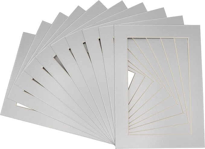 5.5x8.5 Mat for 8.5x11 Frame - Precut Mat Board Acid-Free Metallic Silver 5.5x8.5 Photo Matte for a 8.5x11 Picture Frame, Matboard for Family Photos, Show Kits, Art, Picture Framing, Pack of 100 Mats
