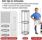 Garage Ball Storage Rack – Freestanding & Wall Mounted Sports Organizer with Elastic Cords Holds 7 Balls – Space Saving Basketball Soccer Football Holder for Home Kids Room