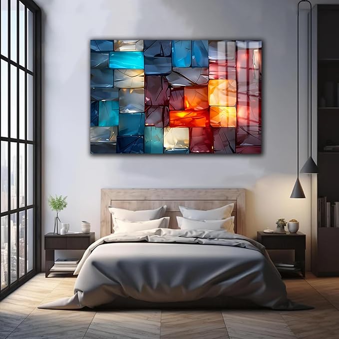 Magical Light Play and Stunning Colors Printed Tempered Glass Wall Art Painting for Living Room, Tempered Glass Modern Prints Decor, Large Vivid Color Panel for Bedroom, Kitchen, or Office