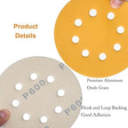 5-Inch 8-Hole Hook and Loop Sanding Discs 600-Grit Random Orbit Sandpaper, 50-Pack