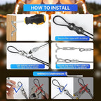 164FT Black Vinyl-Coated 304 Stainless Steel Cable – Heavy Duty String Lights Hanging Kit with Turnbuckle, Thimble & Hooks for Outdoor, Patio, Garden, Christmas Lights