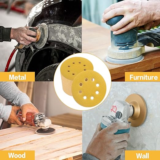 100PCS 5 Inch 8 Hole Sanding Discs 80 Grit,Gold Round Hook and Loop Sandpaper for Random Orbital Sander