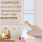 EVA Self - Adhesive Foam Tape |16.4ft Length, 2.4in Widths,White,| Winter - Ready Waterproof, Dustproof, Soundproof Weather Stripping for Windows, Doors & More to Block Chilly Drafts