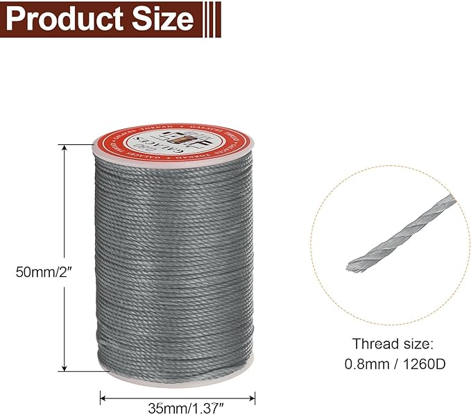 uxcell Round Leather Sewing Waxed Thread, 55m / 60 Yards Wax Polyester String, 0.8mm Waxed Stitching Cord for Leather Crafts, Bookbinding, Bracelets Braided, Dark Coffee