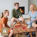 Dominoes Set for Adults with 4 Wooden Racks/Trays, Double Six Dominoes Travel Set with Portable Case Double 6 Dominoes Set with 4 Tiles Holders, 28 Tiles Dominos Set for Family Board Games - Red