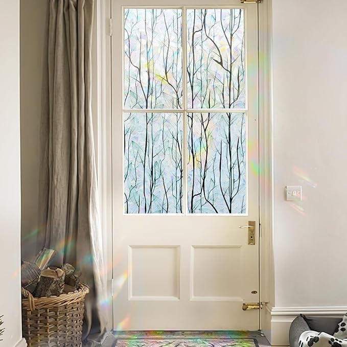 DKTIE Nature Pattern Rainbow Window Film Decorative Stained Glass Window Film Static Cling Films Easy Apply Removable Comes with Tools (U1747-rainbow, 35.4" x 78.7")