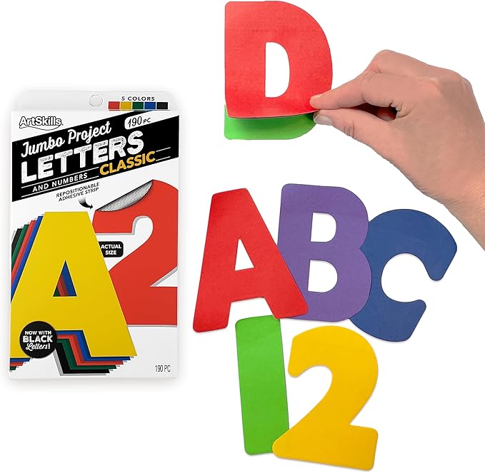 ArtSkills Poster Letters 4” Paper Letters for Poster Board Projects, Classroom Bulletin Boards, Sign Making Supplies,Classic Primary, 190 Pieces