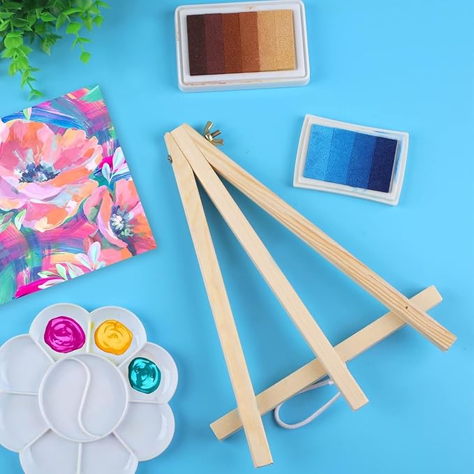 14 Pack 9 Inch Wood Easel, Painting Party Easel, Kids Student Tabletop Easels for Painting, Portable Canvas Photo Picture Sign Holder Tripod Painting Easels for Art & Crafts