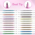 24 Pack Metallic Markers, Dual Tip Glitter Pens for Black Paper & Rock Painting Metallic Acrylic Paint Markers for DIY Crafts, Scrapbooking, Glass, Wood, Cards Alcohol Based Quick Dry Ink