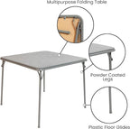 EMMA + OLIVER 33.5" Square Multipurpose Folding Card Table for 4 Players, Portable Square Folding Table with Padded Vinyl Top, Gray