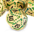 Metal DND Sci-fi Dice Set 7PCS Stripe Polyhedral Dice for Dungeons Dragons RPG Role Playing Game, Glitter D and D Dice with Gift Box D6 D8 D10 D12 D20 (Golden Green)