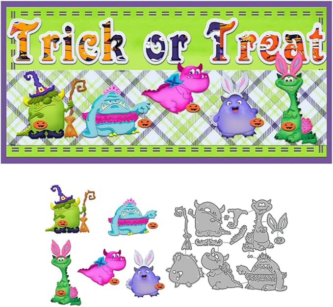 Halloween Clear Silicone stampReusable Stamp with Pumpkins, Skulls, Bats, Santa Claus, and Holiday Designs. Used for Making Cards, scrapbooks, and DIY templates (Halloween Monsters)