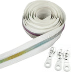 Leekayer #5 Metallic Nylon Coil Zippers by The Yard Colorful Teeth Zipper Bulk 10 Yards White Tape with 25pcs Silver Sliders for DIY Sewing Tailor Craft Bag(White)