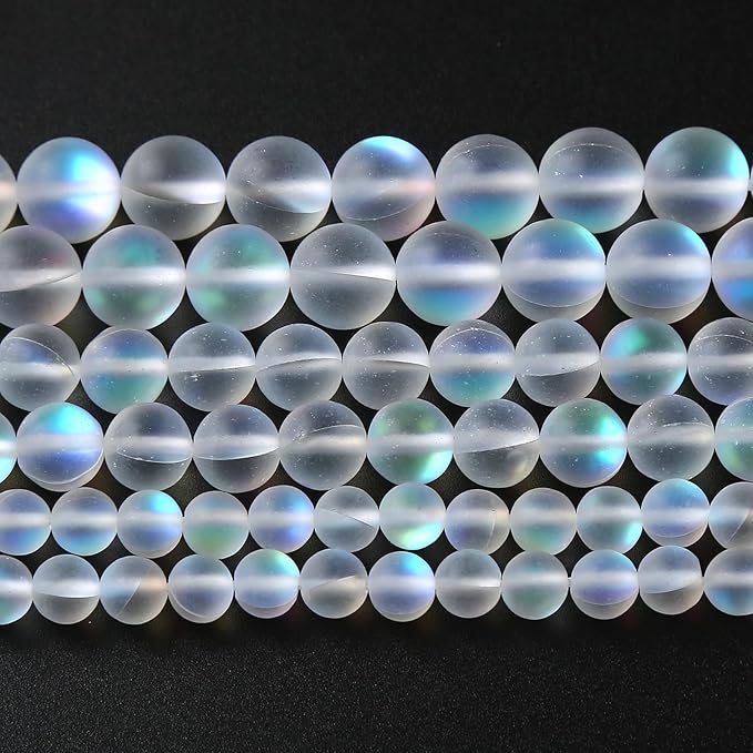 36pcs 10mm Natural White Mystic Aura Quartz Beads Frosted Matte Moonstone Round Loose Beads For Jewelry Making DIY Bracelet Necklace 15"