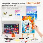 Shuttle Art 54 Pack Acrylic Paint Set, Acrylic Painting Set with 30 Colors Acrylic Paint, Wooden Easel, Painting Canvas, Paint Brushes, Palette, Art Painting Supplies for Kids Adults Beginner Artists