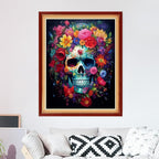 Foxdiviy Stamped Cross Stitch Kits for Beginners Full Range of Cross Stitching 11 CT Printed Cross Stitch Kits for Kids Adults Cross Stitch Patterns Needlepoint Kits-ColorSkeleton Flowers 16x20 inch