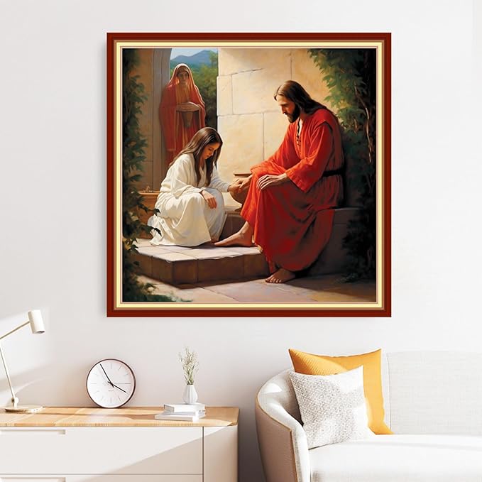 Disxvivy Cross Stitch Stamped Full Embroidery Kits DIY 11CT Cotton Thread Printed DIY Needlepoint Kits Craft Needlework Set Cross-Stitch Stamped Sets-Jesus Virgin Mary 18x18 inch