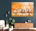 My Photostation.com Round 24'' White Horses Running on Sunset Glass Wall ArtTempered Glass Printing Wall Decor Large Wall Art Wall Hangings