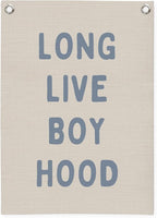 Blue Long Live Boyhood Linen Canvas Banner,Boy Room Decor,Nursery Playroom Wall Decor For Boys Bedroom Toddler Decorations Teen Boy Room Decor Wall Hanging Flag Banner 18x25 Inch