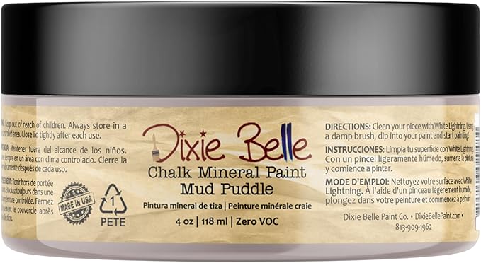 Dixie Belle Paint Company Chalk Finish Furniture Paint - Mud Puddle (4oz) - Matte Rich Taupe Chic Chalk Mineral DIY Furniture Paint
