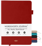 Wordsworth & Black A5 Mixed Media Journal 96 Mix Pages, Hardcover Leather, 190 GSM Paper, Journaling Notebook for Work & Sketching, Journals for Women, Men - Gifts Box Included Red