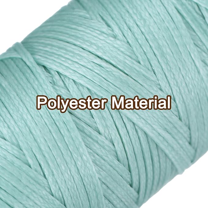 uxcell Leather Sewing Waxed Thread, 55 Yards / 50m 0.8mm 150D Flat Polyester All-Purpose Threads for Leather Crafts, Bookbinding, Mint Green